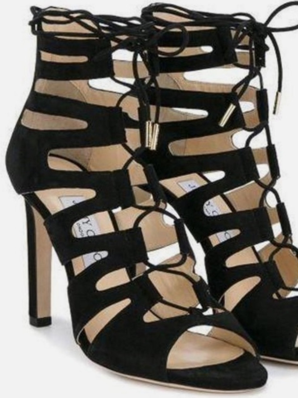 Jimmy Choo Women's Black Suede Lace-Up Cutout High Heel Sandal